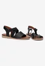 Sandale dama negre din piele cu barete elastice