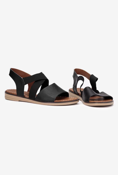 Sandale dama negre din piele cu barete elastice