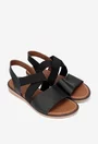 Sandale dama negre din piele cu barete elastice