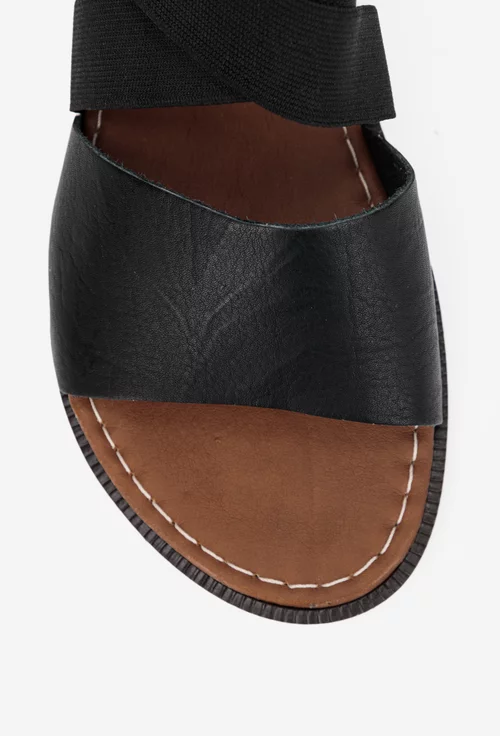 Sandale dama negre din piele cu barete elastice