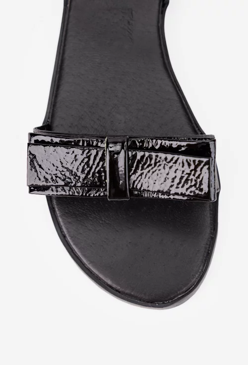 Sandale dama negre din piele cu funda