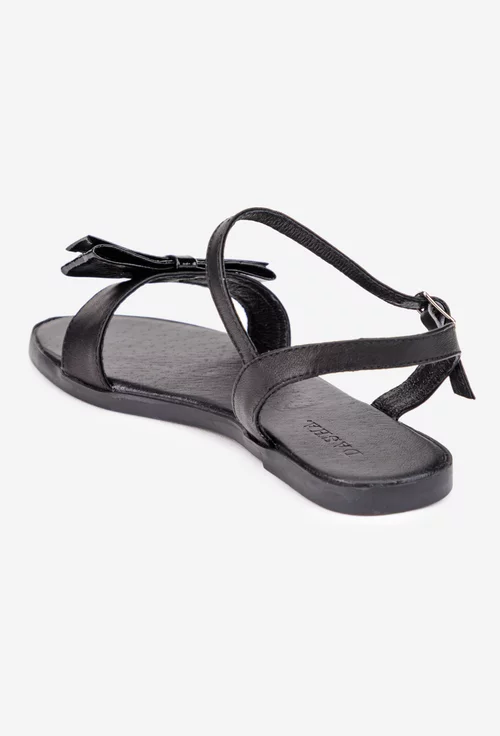 Sandale dama negre din piele cu funda