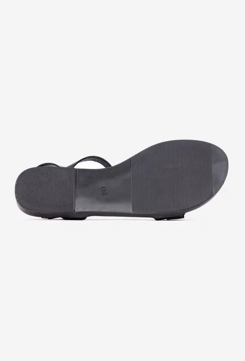 Sandale dama negre din piele cu funda