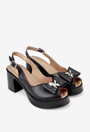 Sandale dama negre din piele cu platforma si toc gros