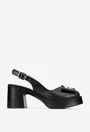 Sandale dama negre din piele cu platforma si toc gros