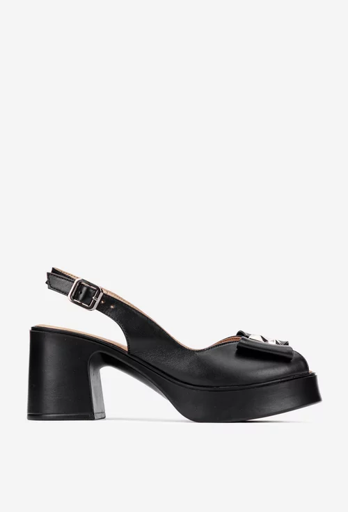 Sandale dama negre din piele cu platforma si toc gros