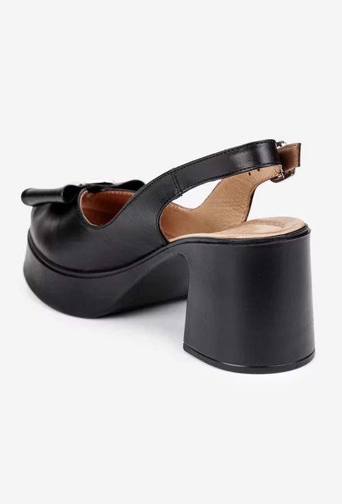 Sandale dama negre din piele cu platforma si toc gros