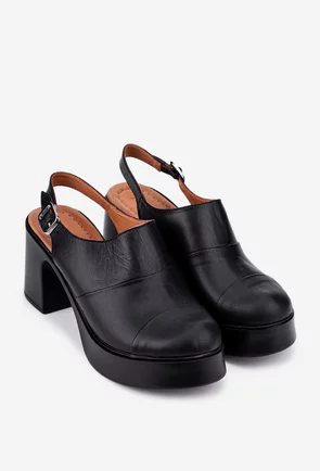 Sandale dama negre din piele cu varful acoperit