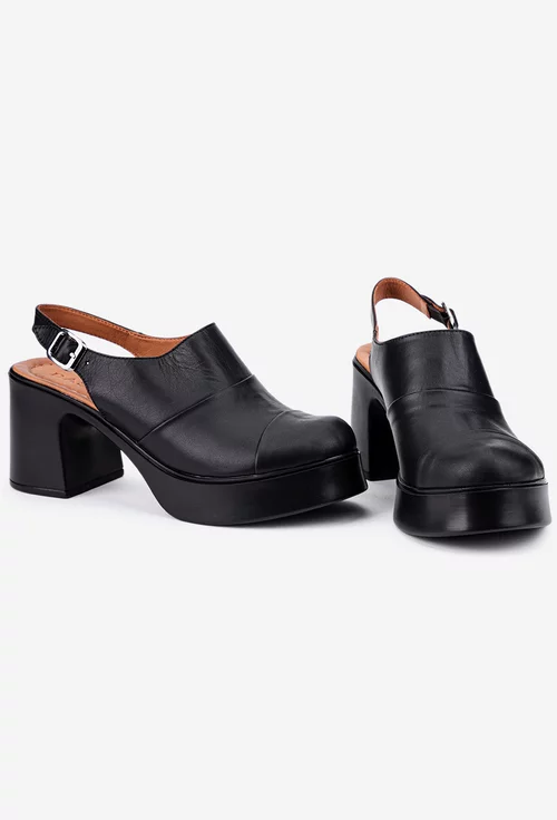 Sandale dama negre din piele cu varful acoperit