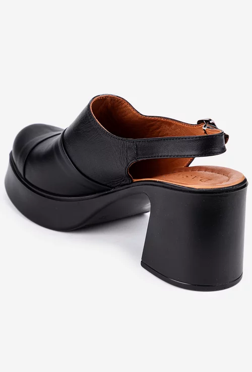 Sandale dama negre din piele cu varful acoperit