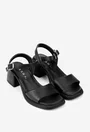Sandale dama negre din piele cu varful patrat