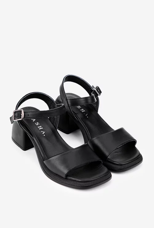 Sandale dama negre din piele cu varful patrat