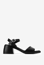 Sandale dama negre din piele cu varful patrat
