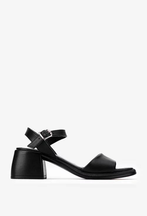 Sandale dama negre din piele cu varful patrat