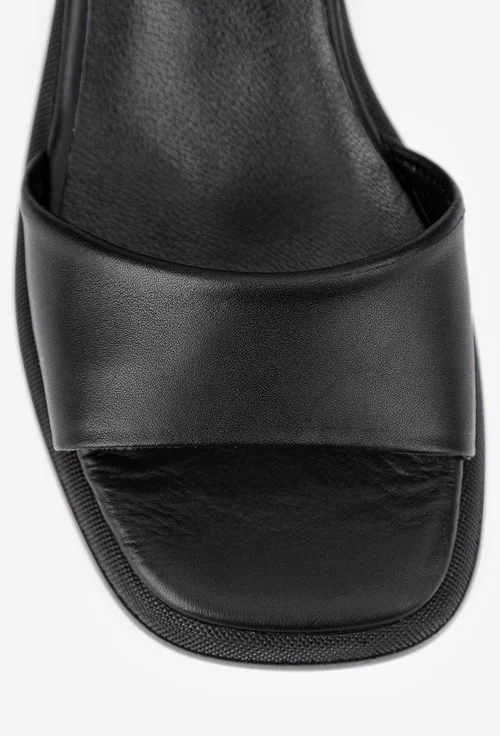 Sandale dama negre din piele cu varful patrat