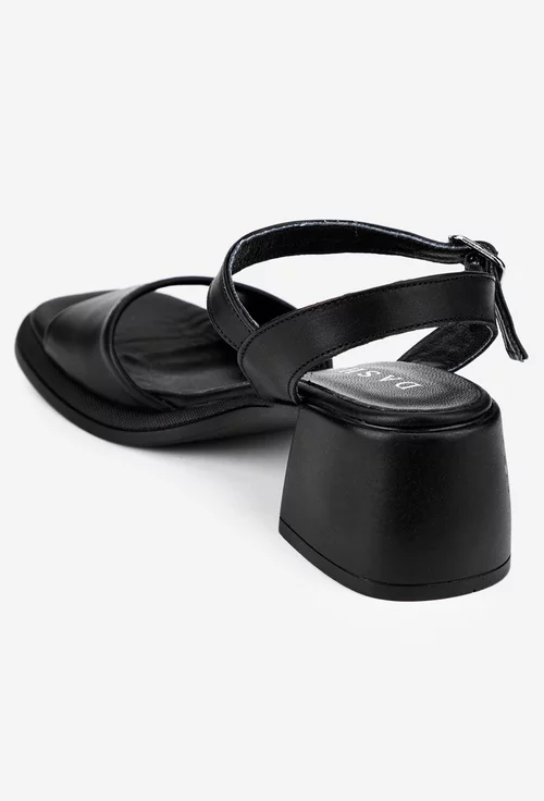 Sandale dama negre din piele cu varful patrat