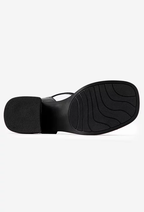 Sandale dama negre din piele cu varful patrat