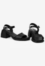 Sandale dama negre din piele cu varful patrat