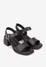 Sandale dama negre din piele cu varful patrat