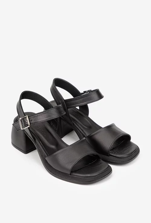 Sandale dama negre din piele cu varful patrat