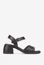 Sandale dama negre din piele cu varful patrat