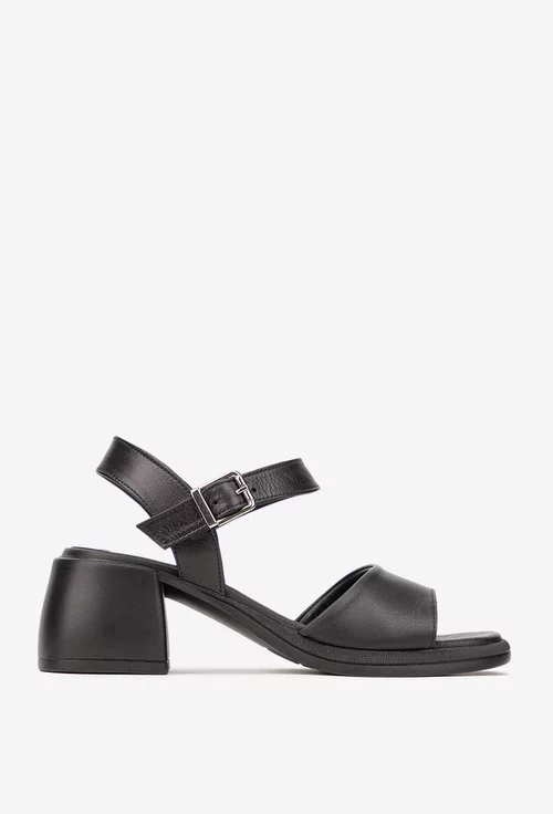 Sandale dama negre din piele cu varful patrat