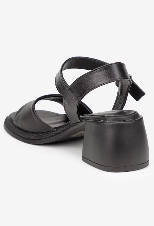 Sandale dama negre din piele cu varful patrat
