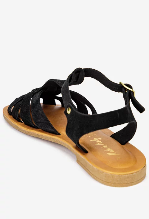 Sandale dama negre din piele intoarsa