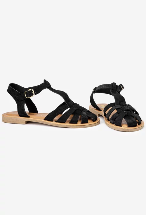 Sandale dama negre din piele intoarsa