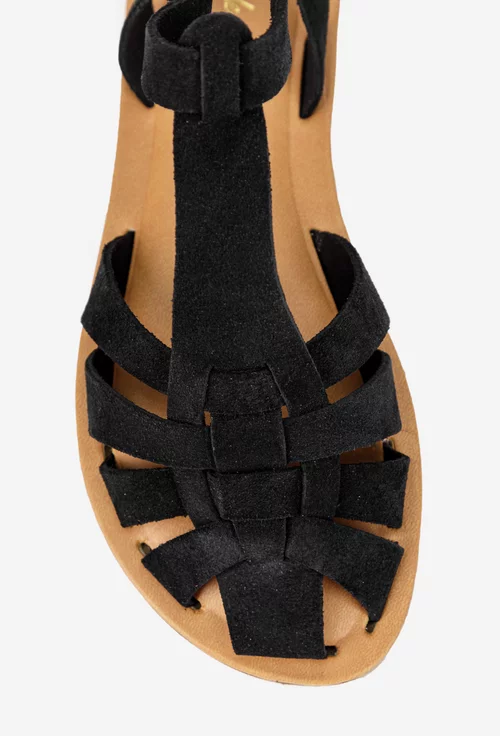 Sandale dama negre din piele intoarsa