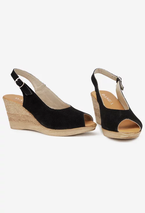 Sandale dama negre din piele intoarsa picture - 6