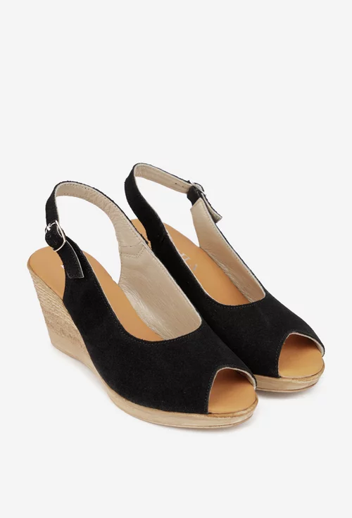 Sandale dama negre din piele intoarsa picture - 2