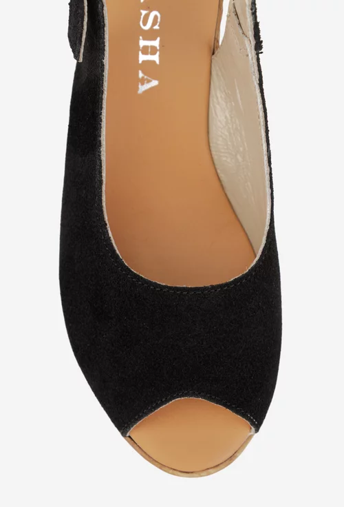 Sandale dama negre din piele intoarsa picture - 7