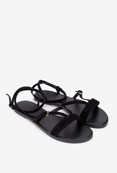 Sandale dama negre din piele intoarsa cu barete subtiri