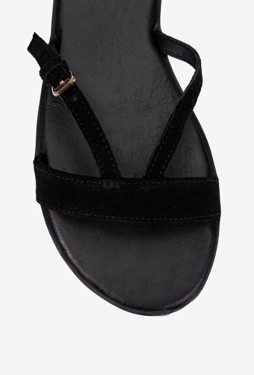 Sandale dama negre din piele intoarsa cu barete subtiri