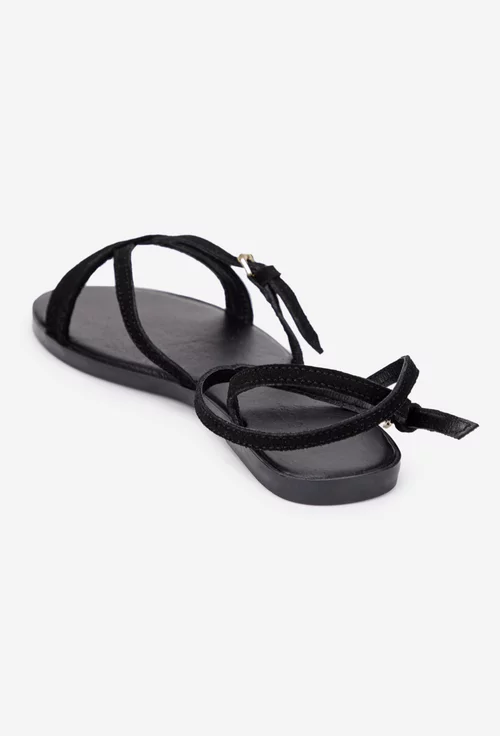 Sandale dama negre din piele intoarsa cu barete subtiri