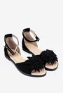 Sandale dama negre din piele intoarsa cu detaliu floare