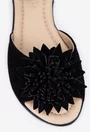 Sandale dama negre din piele intoarsa cu detaliu floare