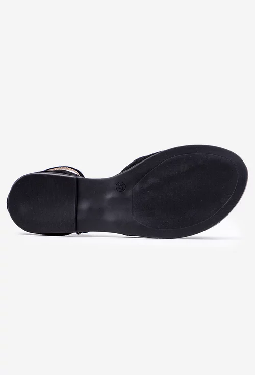Sandale dama negre din piele intoarsa cu detaliu floare