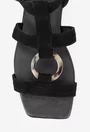 Sandale dama negre din piele intoarsa cu ornament