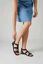 Sandale dama negre din piele intoarsa cu ornament
