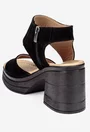 Sandale dama negre din piele intoarsa cu platforma