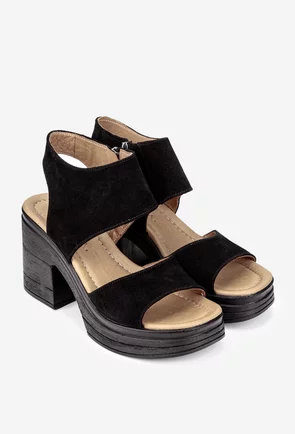 Sandale dama negre din piele intoarsa cu platforma