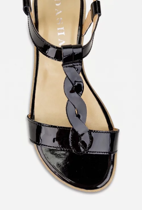 Sandale dama negre din piele lacuita picture - 8