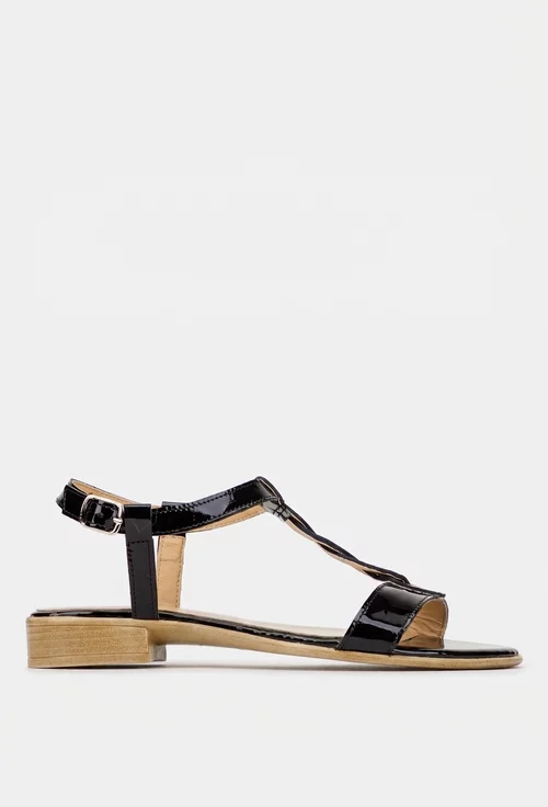 Sandale dama negre din piele lacuita picture - 4