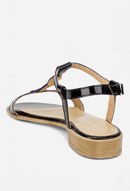 Sandale dama negre din piele lacuita picture - 5