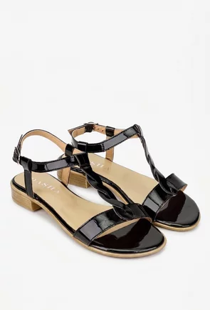 Sandale dama negre din piele lacuita