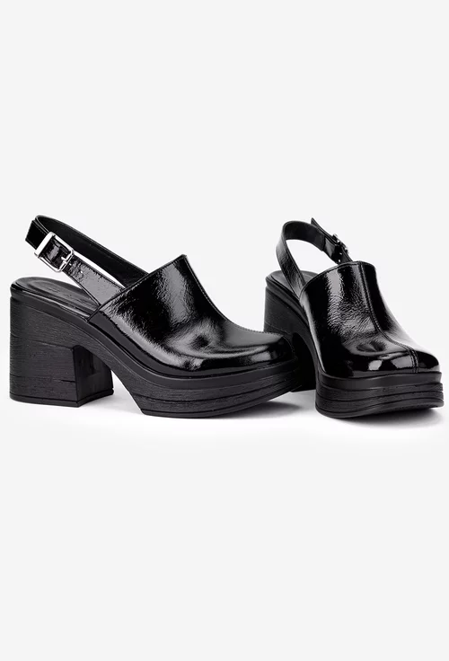Sandale dama negre din piele lacuita
