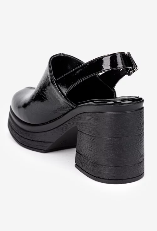 Sandale dama negre din piele lacuita