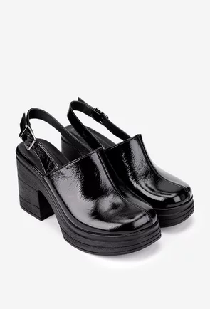 Sandale dama negre din piele lacuita